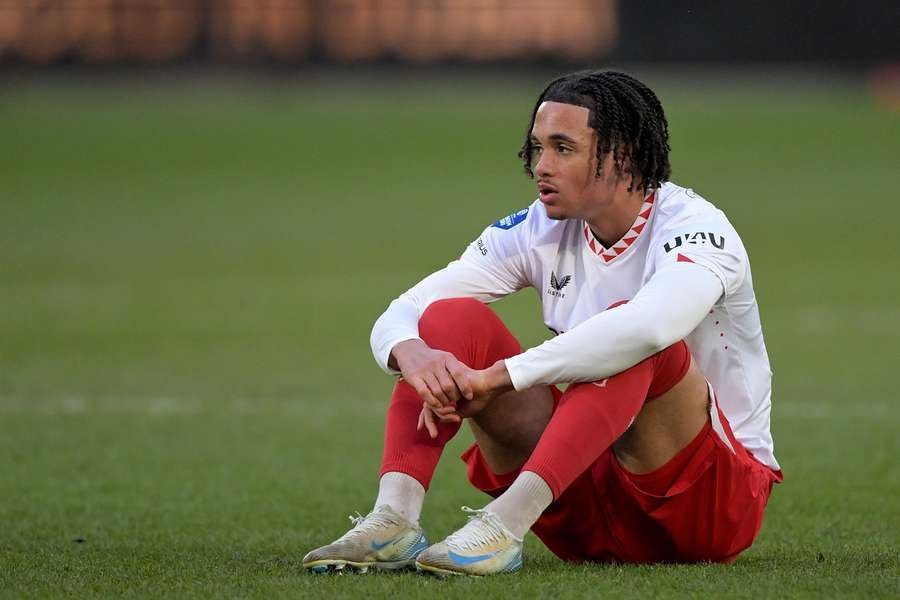 FC Utrecht's Adrian Blake looks distraught after his side's 1-0 loss to NEC FC Utrecht's Adrian Blake looks distraught after his side's 1-0 loss to NEC