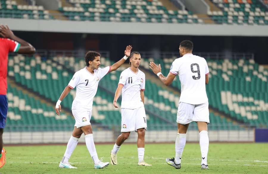 Kenya players celebrate equalising at 2-2 Kenya players celebrate equalising at 2-2