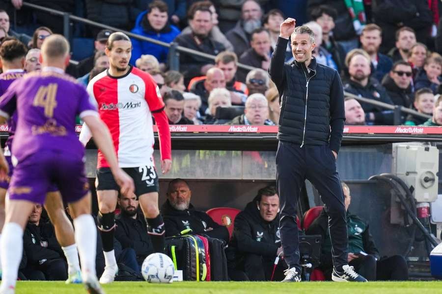 Feyenoord manager Robin van Persie coaches his team during the game against Go Ahead Eagles Feyenoord manager Robin van Persie coaches his team during the game against Go Ahead Eagles