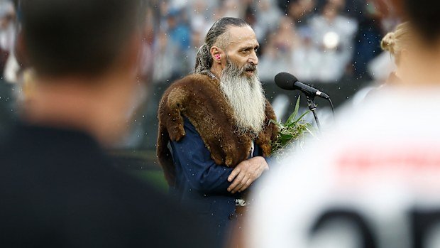 Uncle Colin Hunter performs Welcome to Country on Anzac Day