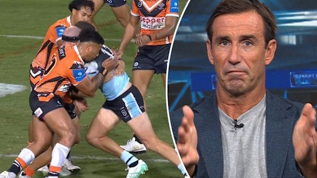 Andrew Johns in disbelief over Fonua Pole's sin binning on Sunday.