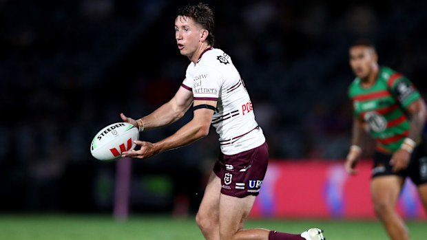 Cooper Johns in action during a match between South Sydney Rabbitohs and Manly Sea Eagles on February 10, 2023, in Gosford, Australia. (Photo by Jason McCawley/Getty Images)
