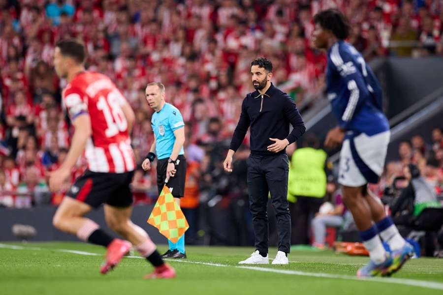 Man United head coach Ruben Amorim looks on during the UEFA Europa League Semi Final First Leg against Athletic Club Man United head coach Ruben Amorim looks on during the UEFA Europa League Semi Final First Leg against Athletic Club
