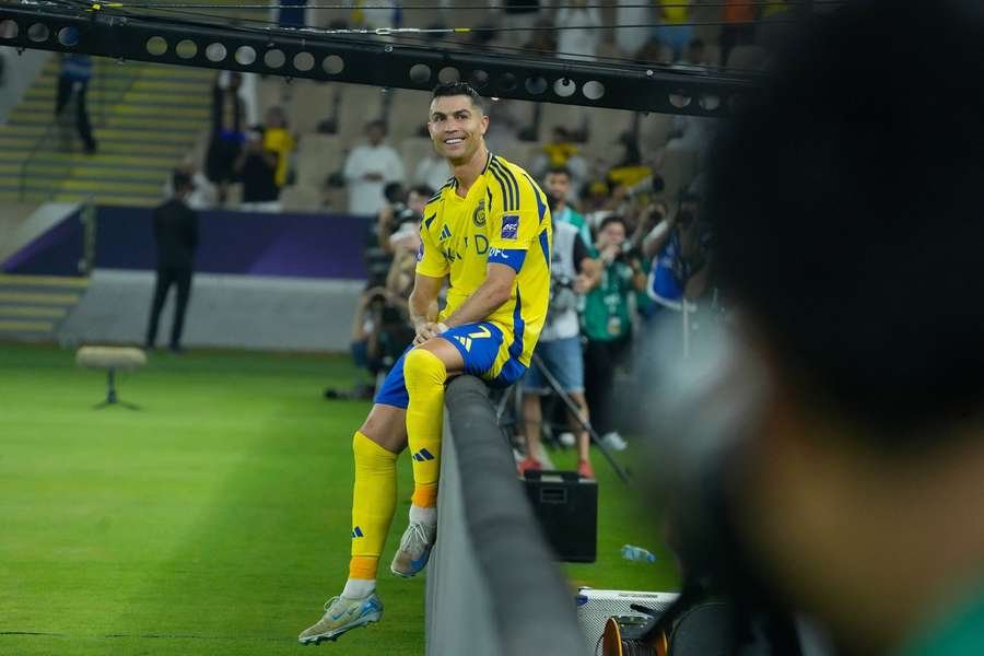 Cristiano Ronaldo celebrates his goal against Yokohama F. Marinos in Jeddah Cristiano Ronaldo celebrates his goal against Yokohama F. Marinos in Jeddah