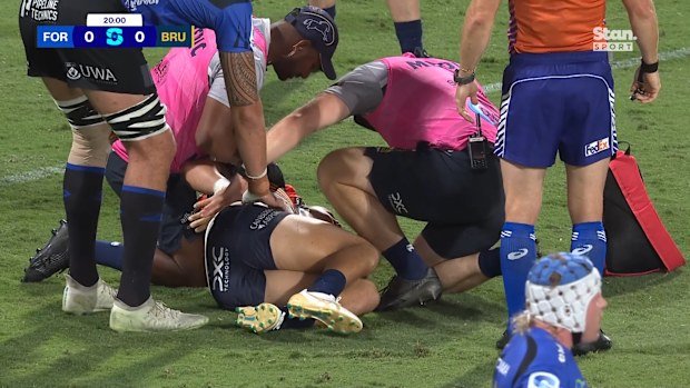 Noah Lolesio receiving medical attention.