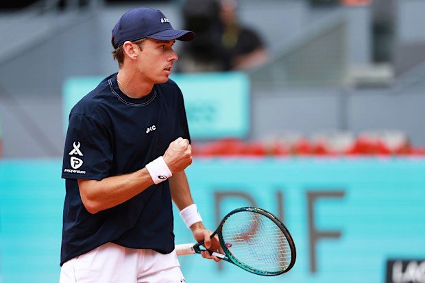 Alex de Minaur of Australia celebrates a point.