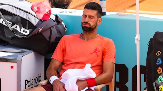 Novak Djokovic of Serbia gestures during the Mutua Madrid Open 2025, ATP Masters 1000 and WTA 1000 tennis tournament, celebrated at Caja Magica on April 24, 2025 in Madrid, Spain. (Photo By Irina R. Hipolito/Europa Press via Getty Images)