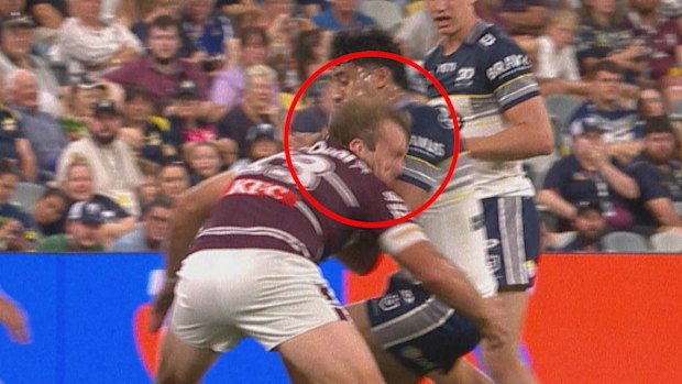 Jake Trbojevic was knocked out after copping a Murray Taulagi forearm to the head.