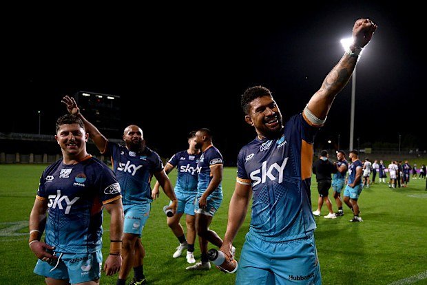 Ardie Savea of Moana Pasifika celebrates after winning the round 14 Super Rugby Pacific match.