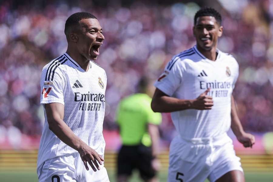 Kylian Mbappe celebrates a goal against Barcelona Kylian Mbappe celebrates a goal against Barcelona