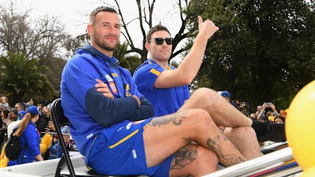 Jeremy McGovern showing bravery during the 2018 grand final parade.