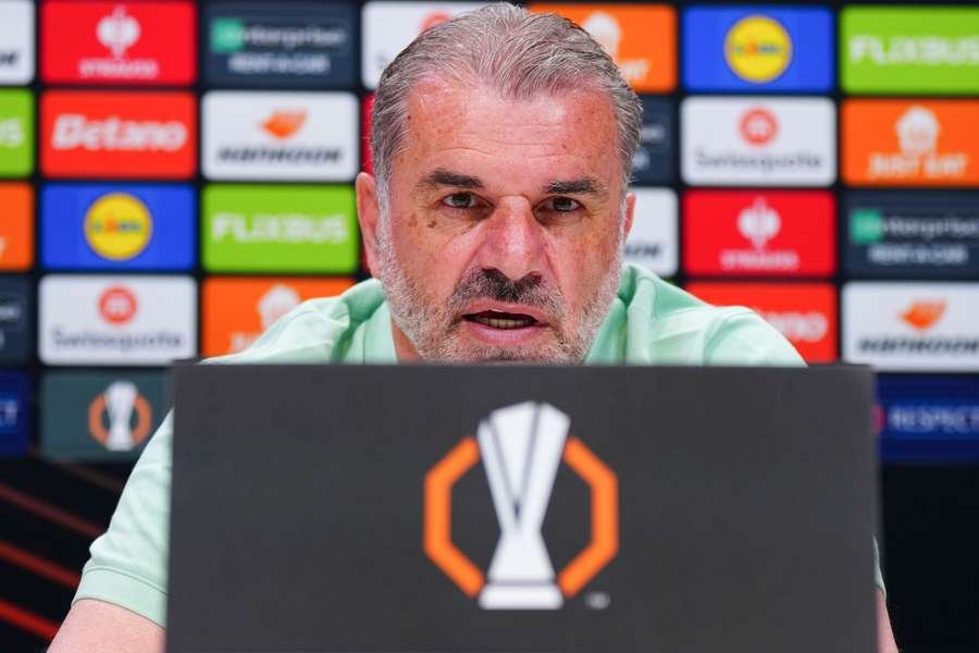 Ange Postecoglou speaks at a press conference