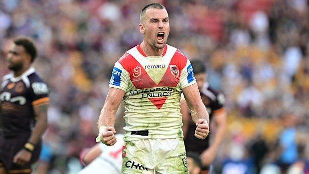 Clint Gutherson of the Dragons celebrates victory.