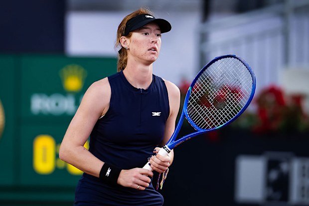 Maya Joint of Australia in action against Emma Raducanu in the first round of the Italian Open.