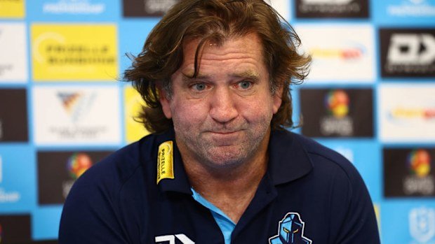 Des Hasler head coach of the Titans speaks to the media.