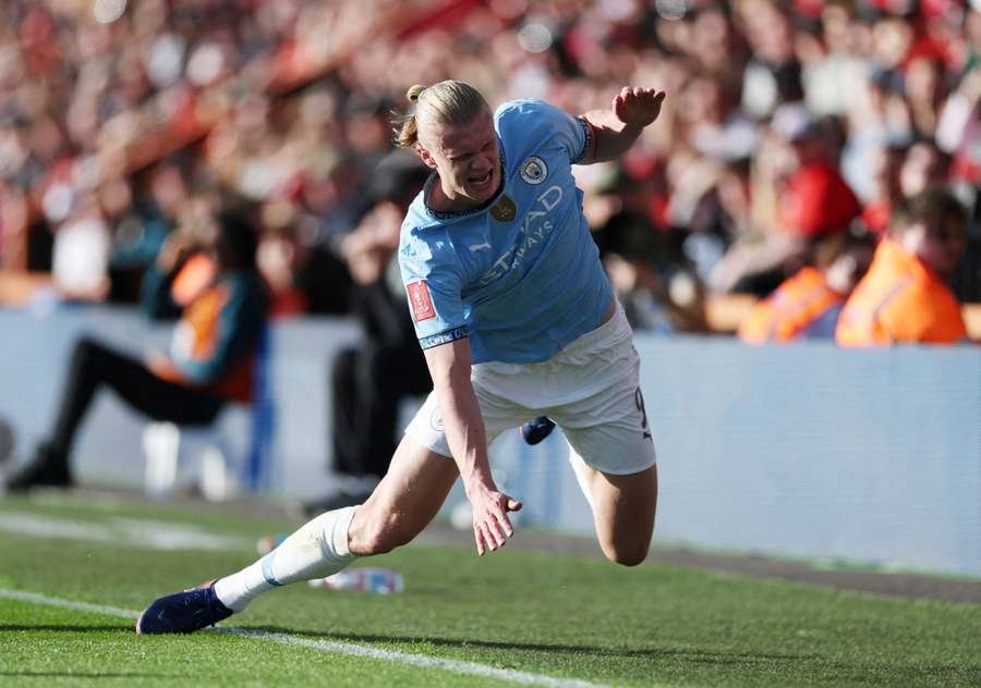Erling Haaland of Manchester City falls during a match Erling Haaland of Manchester City falls during a match