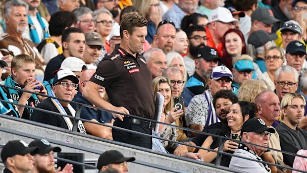 Sam Mitchell, Senior Coach of Hawthorn walks to the ground during the round five AFL match between Port Adelaide Power and Hawthorn Hawks at Adelaide Oval, on April 13, 2025, in Adelaide, Australia. (Photo by Quinn Rooney/Getty Images)