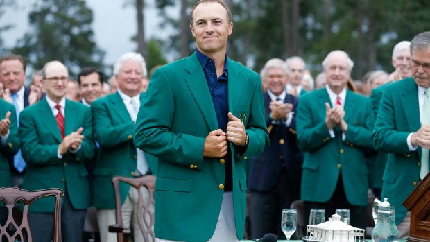 Jordan Spieth celebrates after winning the 2015 Masters.