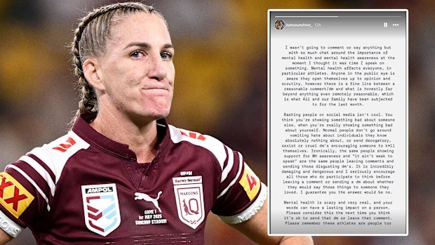 Ali Brigginshaw's wife speaks out about social media abuse.