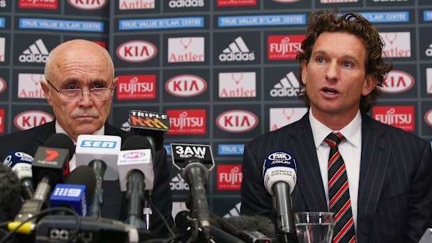 Paul Little and James Hird at Essendon in 2015.