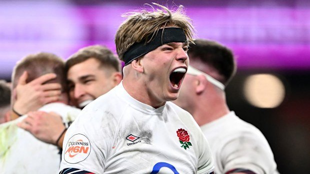 Henry Pollock of England celebrates.