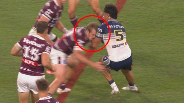 Jake Trbojevic was knocked out after copping a Murray Taulagi forearm to the head.