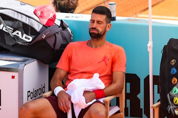 Novak Djokovic of Serbia gestures during the Mutua Madrid Open 2025, ATP Masters 1000 and WTA 1000 tennis tournament, celebrated at Caja Magica on April 24, 2025 in Madrid, Spain. (Photo By Irina R. Hipolito/Europa Press via Getty Images)