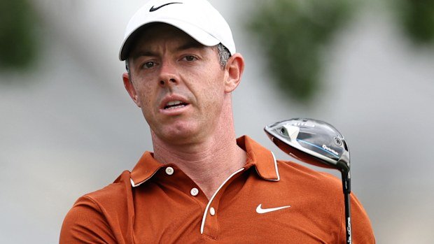 Rory McIlroy of Northern Ireland reacts to a tee shot on the 15th hole during the second round of the PGA Championship at Quail Hollow Country Club on May 16, 2025 in Charlotte, North Carolina. (Photo by Jared C. Tilton/Getty Images)