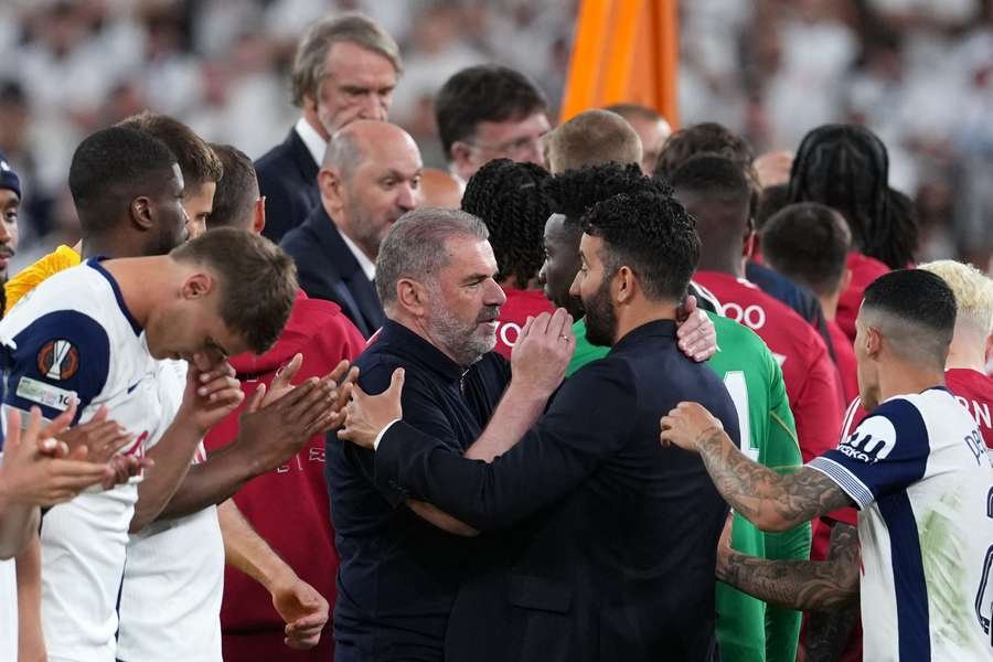 Amorim (R) with Spurs manager Ange Postecoglou post-match Amorim (R) with Spurs manager Ange Postecoglou post-match