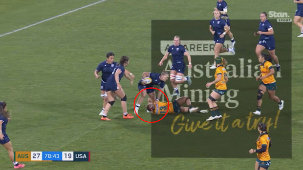 USA player Alev Kelter is sent off for a reckless stomping incident during the Pacific Four Nations match against Australia.