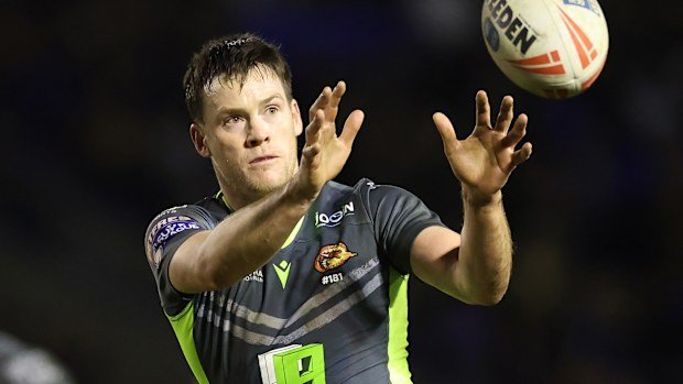 Luke Keary of Catalans Dragons in action during the Betfred Super League match between Warrington Wolves and Catalans Dragons at Luke Littler Stadium on February 21, 2025 in Warrington, England. (Photo by Jan Kruger/Getty Images)
