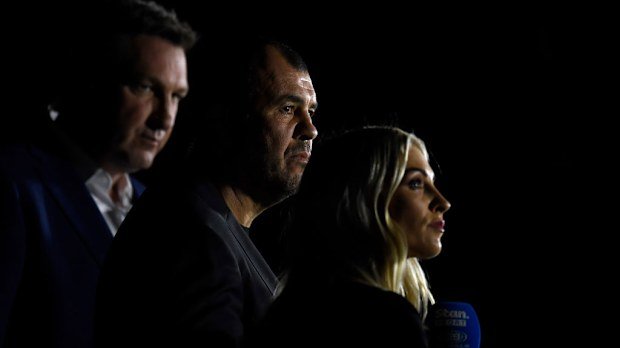Stan Sport's Justin Harrison, Michael Cheika and Allana Ferguson.