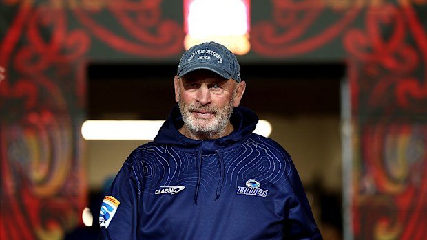 Coach Vern Cotter of the Blues looks on.