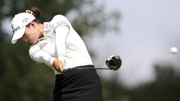 Minjee Lee of Australia hits a tee shot on the 14th hole during the second round of the KPMG Women's PGA Championship 2025 at Fields Ranch East at PGA Frisco on June 20, 2025 in Frisco, Texas. (Photo by Sam Hodde/Getty Images)
