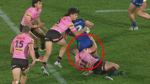 Scott Sorensen was put on report for a hip-drop tackle on Dallin Watene-Zelezniak that ended the Warriors hero's game.