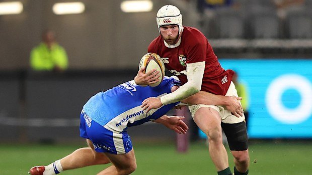 Mack Hansen of the British and Irish Lions in action.