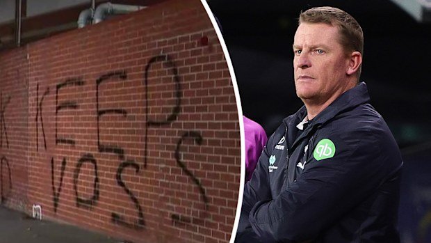 Graffiti at Carlton HQ calling for Blues coach Michael Voss to retain his position.