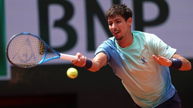 Alexei Popyrin of Australia plays a forehand against Tommy Paul of the United States during the Men's Singles Fourth Round match on Day Eight of the 2025 French Open at Roland Garros on June 1, 2025, in Paris, France. (Photo by Clive Brunskill/Getty Images)