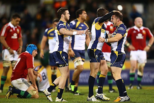 The Brumbies celebrate their famous 2013 win.