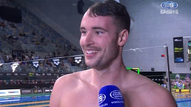 Benjamin Hance speaks to Nine after winning the 100m backstroke.