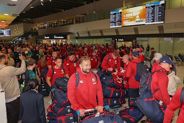 The British & Irish Lions squad arrive in Australia.