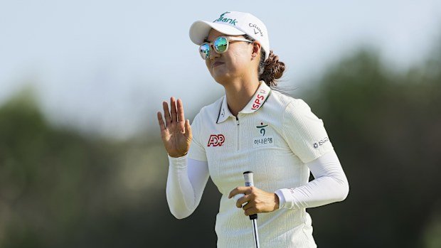 Minjee Lee of Australia acknowledges the crowd after completing the 18th hole during the third round of the KPMG Women's PGA Championship 2025 at Fields Ranch East at PGA Frisco on June 21, 2025, in Frisco, Texas. (Photo by Sam Hodde/Getty Images)