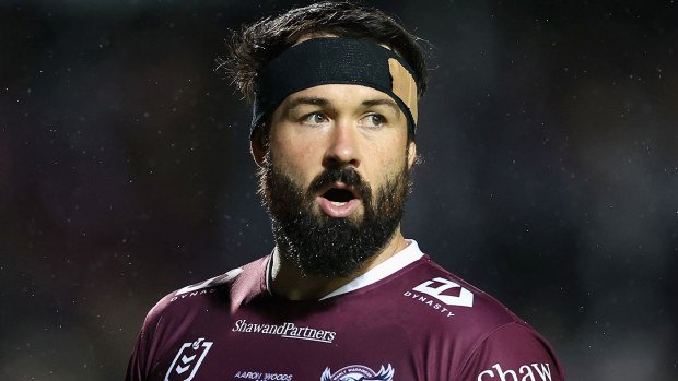 Aaron Woods in action for the Manly Sea Eagles during the 2023 season