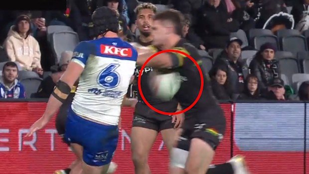 Nathan Cleary scored the match-winning try after he charged down a Matt Burton kick.
