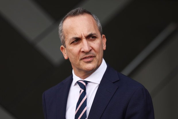 SYDNEY, AUSTRALIA - MARCH 10: NRL CEO Andrew Abdo speaks to the media during a press conference at Rugby League Central on March 10, 2023 in Sydney, Australia. (Photo by Matt King/Getty Images)
