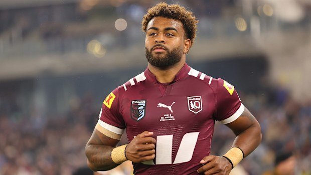 Ezra Mam of the Maroons takes to the field during game two of the Men's State of Origin series between Queensland Maroons and New South Wales Blues at Optus Stadium on June 18, 2025 in Perth, Australia. (Photo by Paul Kane/Getty Images)