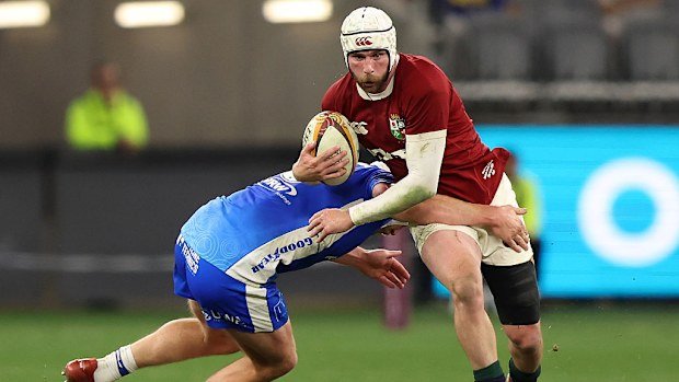 Mack Hansen of the British and Irish Lions in action.