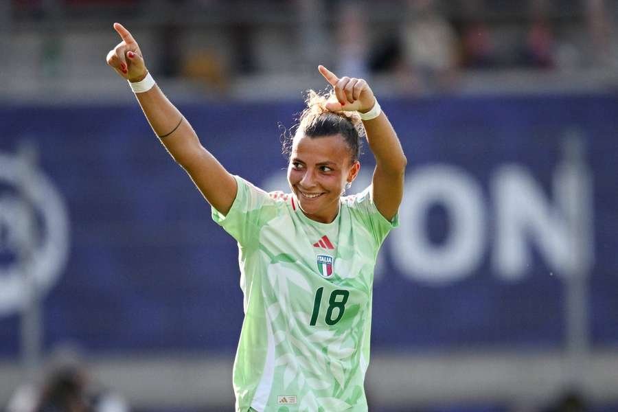Caruso celebrates her goal Caruso celebrates her goal