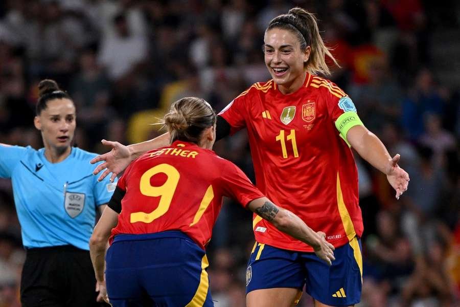 Putellas (R) celebrates her goal Putellas (R) celebrates her goal