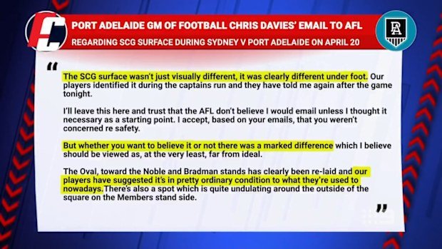 Emails uncovered by Footy Classified from Port Adelaide to the SCG.